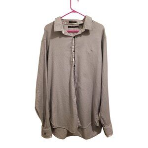 Sean John Tailored Fit Mens Long Sleeve Dress Shirt XXXL Metallic Silver Checker